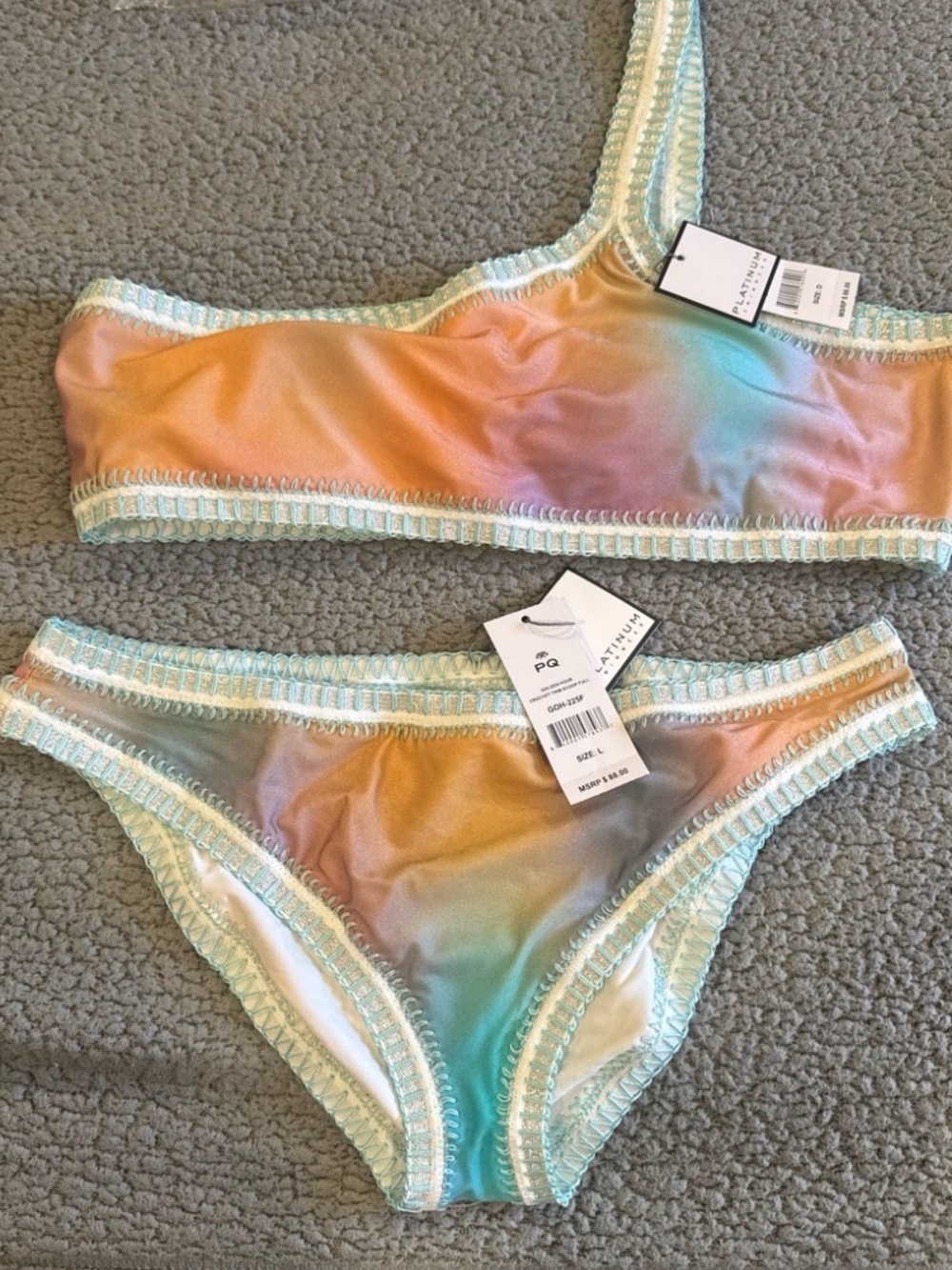 BNWT  One-Shoulder Pastel Ombre Bikini Set GORGEOUS - D cup/ Large bottoms